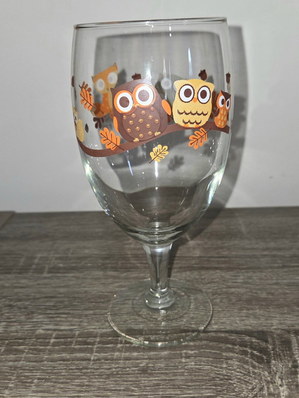 Vintage Libby Wine Glass Goblet with Squirrel, Fox, Raccon 7 1/4"